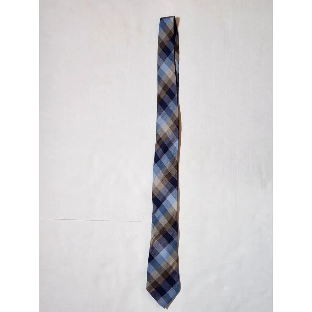 Van Heusen 100% Silk Tie Blue Gray Plaid Classic Necktie Men’s Formal Wear